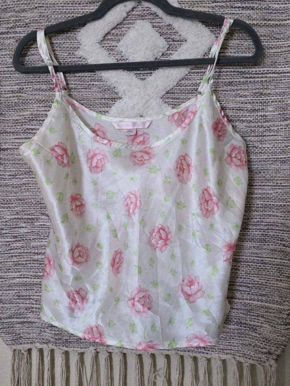 Victoria's Secret Pink Rose Floral Satin Cami Tank Top Cottagecore Size L